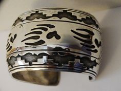 "Vintage Navajo SterlingSilver Signed Hard To Find Bear Paw Cuff Bracelet. 2 1/8\" x 1 3/4\" inner diameter, 1 1/4\" gap, 1 1/2\" wide, 67 grams weight excellent condition." Western Style Stamped Cuff Bracelet, Southwestern Style Cuff Bracelet, Paw Jewelry, Mens Silver Jewelry, Turtle Jewelry, Bear Paw, Sterling Silver Bangle Bracelets, Swarovski Crystal Bracelet, Jewelry Sale