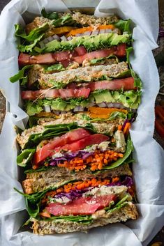 a tray filled with lots of different types of food