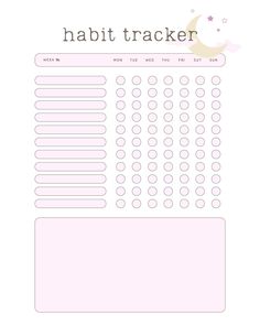 a printable habit tracker with the words habit tracker written in pink and white on it