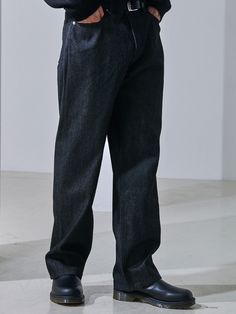 Editor's notesIt is a casual and basic denim pant. The pant features basic five pocket design and straight wide fit silhouette. The pant is made of raw denim jean finished without washing process.- Nickel button- YKK zipper- Side pockets- Vegan leather tapMeasurements(in.)28(S) / 30(M) / 32(L) / 34(XL)- Waist: 15 in. / 16 in. / 17 in. / 18 in.- Thigh: 12.9 in. / 13.4 in. / 13.9 in. / 14.3 in.- Front Rise: 11.4 in. / 11.8 in. / 12.2 in. / 12.6 in.- Hem: 8.9 in. / 9.3 in. / 9.6 in. / 10 in.- Lengt Straight Leg Rigid Denim Pants For Streetwear, Urban Everyday Rigid Denim Bottoms, Urban Rigid Denim Bottoms For Everyday, Urban Rigid Denim Bottoms With Straight Hem, Streetwear Rigid Denim Pants With Straight Hem, Relaxed Fit Rigid Denim Pants With Straight Hem, Rigid Denim Pants For Streetwear With Straight Hem, Straight Hem Rigid Denim Pants For Streetwear, Relaxed Fit Jeans For Work With Standard Cut Leg