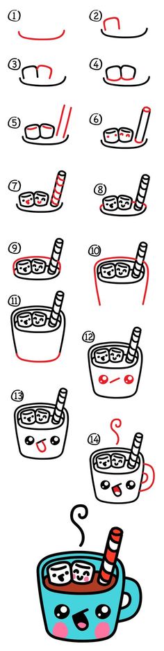 the instructions for how to draw food in cartoon style, including bowls and spoons