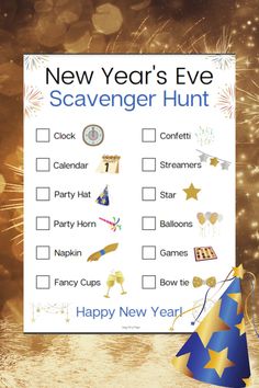 a new year's eve scavenger hunt with fireworks in the background