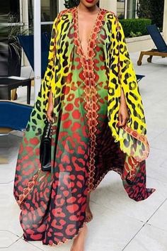 Plunge Blouse, Loose Long Dress, Moda Kimono, Style Vert, Young Dresses, Plus Size Robes, Mode Kimono, Africa Dress