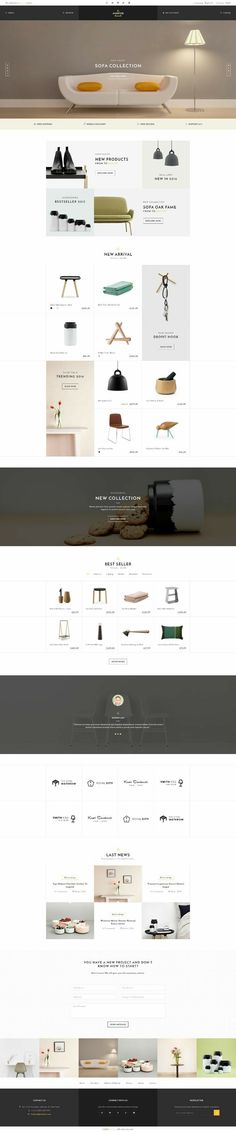 the website design for an interior furniture store, with multiple sections and layouts in different colors