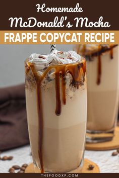 homemade mcdonald's mocha frappe copycat recipe with chocolate drizzle