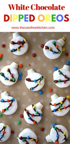 white chocolate dipped oreos with colorful candy on top