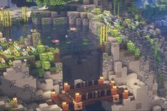 Hobbit Aesthetic Minecraft, Aesthetic Minecraft Hobbit Hole, Cute Cave Entrance Minecraft, Minecraft Cave Bridge Ideas, Cool Minecraft Doorways, Minecraft Mountain Stairs Ideas, Mountain Path Minecraft, Minecraft Path Up Mountain, Minecraft Hill Terraforming