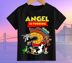 an old school style t - shirt with the title angel is turning 3 on it