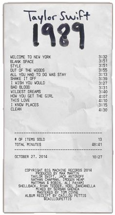 the receipt for taylor swift's 1971 tour