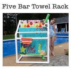 Summer Fun in the Pool-Excellent Pool Towel Rack!  Not made out of PVC pipe but pipe that is especially for building furniture. Pvc Towel Rack, Towel Dryer, Furniture Grade Pvc, Towel Rack Pool, Dryer Rack, Pvc Projects, Pool Time, Clever Ideas, Pvc Pipe