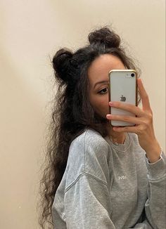 space buns for curly hair Cute Half Up Half Down Space Buns, Cute Curly Hairstyles Half Up Half Down, Long Curly Half Up Half Down, 2 Space Buns Half Up Half Down, Space Bun Half Up Half Down, Half Updo Space Buns, 90s Space Buns, Messy Space Buns Long Hair