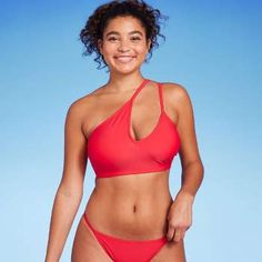 Women's Triangle Bralette Faux Wrap Halter Bikini Top - Shade & Shore™ Red D/DD Cup