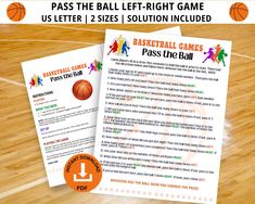 a basketball game pass the ball left - right game us letter 2 sizes / solution included