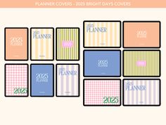 the planner covers are designed to look like they have been made in different colors and sizes