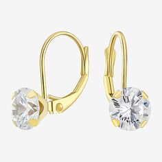 Earring Back: Lever BackSetting: ProngShape: RoundStone: Cubic ZirconiaStone Cut: RoundStone Millimeter Measurement: 6.5 Mm Length, 6.5 Mm WidthMetal Color: YellowEarring Length: 14.7mmEarring Width: 6.5mmMetal: 10k GoldCare: Polishing ClothStone Type: 2 Cubic ZirconiaAssembled in the US from Imported Materials Classic Crystal Earrings For Anniversary With Lever Back, Classic Round Crystal Earrings With Lever Back, White Gold Hoop Earrings, White Gold Hoops, Square Earrings Studs, Knot Earrings, Sterling Silver Hoop Earrings, Diamond Hoop Earrings, Diamond Gold