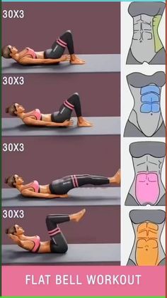 an image of a woman doing exercises on the floor with her arms and legs in different positions