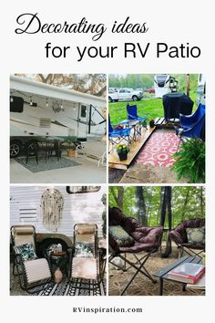 rv decorating ideas for your rv patio with text overlay that reads, decorating ideas for your rv patio