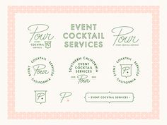 some type of logo designed for a cocktail bar and social services company, with the words'event cocktail services'written in curs