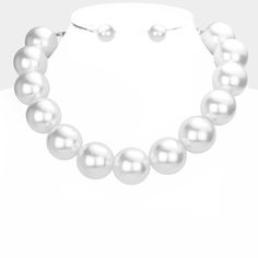 Necklace Size : 14.5" L + 3" L Decor Size : 1" L Earring Size : 0.5" L Chunky Pearls, Ball Necklace, Necklace Size, Necklace Sizes, Lowest Price, Jewelry Sets, On Sale, Jewelry Earrings, White