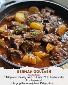 german goulash with potatoes and meat in a skillet