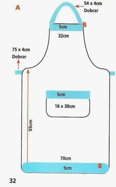 an apron with measurements for the size and width