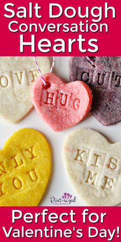 valentine's day salt dough conversation hearts with the words perfect for valentine's day