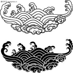 two black and white images of waves in the sky, one with clouds on it