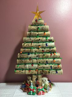 a christmas tree made out of wine corks