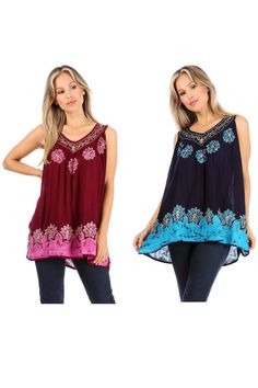 Gauzy cotton blouse features delicate embroidery, batik hem, relaxed fit and beautiful colors. Batik Fashion, Delicate Embroidery, Cotton Blouse, Cotton Blouses, Sleeveless Blouse, Batik, Tank Top Fashion, Beautiful Colors, Tunic Tops