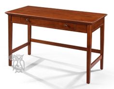 a wooden desk with two drawers on one side and an open drawer on the other