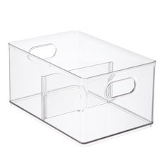 a clear plastic storage box with handles