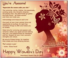 a woman's day card with an image of a woman's head and flowers