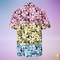 Celebrate Pansexual Pride in Paradise! Embrace the beauty of love in all its forms with our Pansexual Pride Aloha Hawaiian Shirt! Designed for the vibrant LGBTQ+ community, this eye-catching tropical floral design, blooming in a captivating ombre blend of pink, yellow, and blue inspired by the Pansexual Pride flag, is your ultimate statement of self-love, acceptance, and queer joy. Imagine yourself basking in the sun, surrounded by loved ones, radiating confidence and pride in a shirt that perfe Vacation Multicolor Print Shirt With All Over Print, Multicolor Graphic Print Beachwear Top, Multicolor Graphic Print Tops For Beachwear, Hawaiian All Over Print Top For Spring, Multicolor Vacation Shirt With All Over Print, Summer Multicolor Tops With All Over Print, Multicolor Summer Shirt With Plant Print, Multicolor Short Sleeve Beachwear Top, Multicolor Plant Print Shirt For Summer