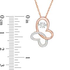 Sweet and spirited, this 1/10 ct. t.w. diamond butterfly pendant is a fresh look anytime. Created in 10K rose gold. This open modern butterfly design features one wing outlined with shimmering diamonds. Another solo diamond glistens in a unique movable setting. This pendant suspends along an 18.0-inch rope chain that secures with a spring-ring clasp. Rose Gold Diamond Jewelry With Butterfly Charm, Butterfly Shaped Diamond Jewelry In Rose Gold, Rose Gold Diamond Butterfly Jewelry, Butterfly-shaped Rose Gold Diamond Jewelry, Butterfly Shaped Rose Gold Diamond Jewelry, Rose Gold Butterfly Jewelry With Diamond Accents, Butterfly Shaped Rose Gold Jewelry With Diamond Accents, Diamond Butterfly, Fresh Look