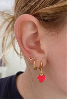 Preppy Earrings, Piercing Lobe, Star Earring, Heart Earring