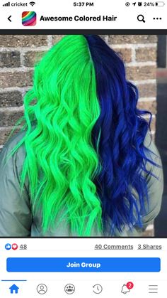 Split Dyed Hair Blue, Hair Dye Green, Blue And Green Hair, Unicorn Hair Dye, Unicorn Hair Color, Dyed Hair Blue