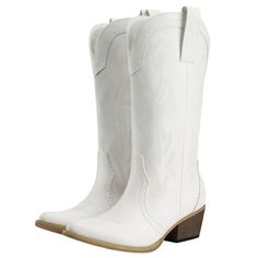 Rollda Cowboy Boots Women Western Boots Cowgirl Boots Ladies Pointy Toe Fashion Boots Size: 9.  Color: White.  Gender: female.  Age Group: adult. Casual Moto Boots For Ranch In Winter, Round Toe Moto Boots For Ranch In Winter, Knee-high Boots For Ranch In Winter, Western High Heel Knee-high Boots, White Boots For Western-themed Events, White Boots For Western-themed Fall Events, Spring Season Rodeo Knee-high Boots With Snip Toe, Spring Rodeo Knee-high Boots With Snip Toe, Spring Knee-high Boots With Snip Toe For Rodeo