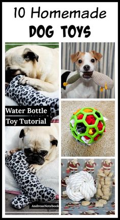 the instructions for how to make homemade dog toys are shown in this collage with pictures