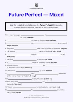 the future perfect worksheet for kids to learn how to write and use it