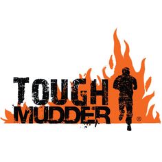 the logo for tough mudder with a man running in front of a campfire