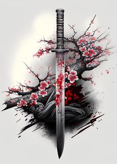 'Japanese Katana' Poster by TESSERACT ART | Displate Triskelion Tattoo, Japanese Art Samurai, Drawing Hands, Samurai Artwork, Japanese Art Prints, Japanese Artwork, Simple Tattoo, Samurai Tattoo, Japon Illustration