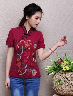 Modern Chinese Style Top - Modern Cheongsam Top -Cheongsam Top with Embroideries (Red/ Black) $67.00 (50,48 €) Modern Cheongsam Top, Chinese Wardrobe, Qi Pao, Chinese Cheongsam, Modern Cheongsam