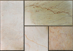 four different types of marble tiles arranged in squares and rectangles on a tile floor