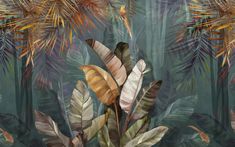 Papier peint panoramique grandes plumes livraison offerte - Kam & Leon Flamingo Photo, Living Room Murals, Banana Leaf Wallpaper, Tropical Wallpaper, Colorful Plants, Botanical Wallpaper, Living Room Green, Leaf Wall Art, Leaf Wallpaper