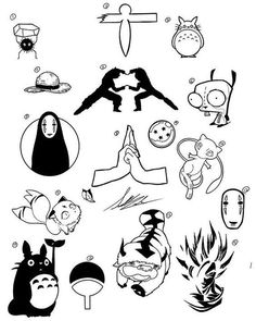 various cartoon characters are shown in black and white