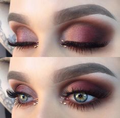 Holiday Eye Makeup, Burgundy Eye Makeup, Maquillage On Fleek, Rhinestone Makeup, Lip Beauty, Face Jewels, Hooded Eye Makeup, Beauty Make-up, Kesha