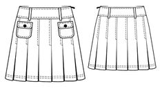 the front and back view of a skirt with pockets on each side, which are lined in