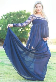 Size: 4, Color: Navy Blue Chiffon Maternity Gown, Pregnant Mommy, Lace Maternity Gown, Navy Gown, Maternity Gown, Lace Chiffon, Maternity Gowns, Boise Idaho, Lace Mermaid