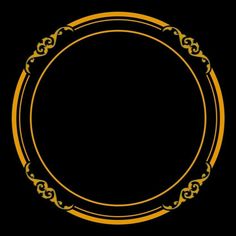 a gold circle frame on a black background with an ornate design in the middle and bottom