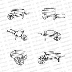 four different types of wooden wagons